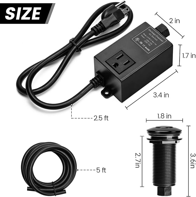 Garbage Disposal Air Switch Kit for SinkTop Waste Disposal with Stainless Steel Black Long Air Button by Briidea-Ruum Studio Home