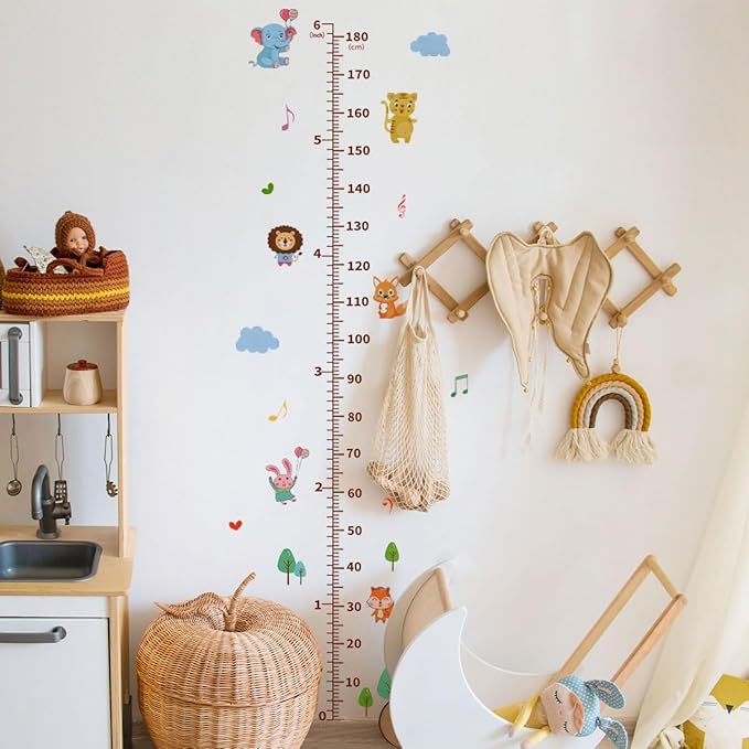 Cartoon Animals Self-adheve Vinyl Nursery Wall Decal Baby Growth Chart Sticker for Bedroom Play Room-Ruum Studio Home