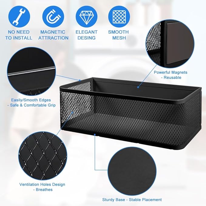 Picowe Magnetic Laundry Organizer, Extra Large Magnet Basket for Laundry Room,16.5lb Capacity Magnetic Shelf for Washer /Dryer, Fridge & Small Spaces (XL, Black)-Ruum Studio Home