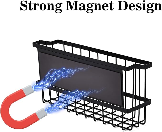 Magnetic Storage Basket, Black Magnetic Towel Basket with Strong Magnet for Kitchen Laundry Room Office School Organization and Home Dryer Ball Storage, 11.02"x3.15"x5.91"-Ruum Studio Home