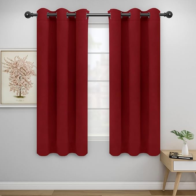 Easy-Going Blackout Curtains for Bedroom, Solid Thermal Insulated Grommet and Noise Reduction Window Drapes, Room Darkening Curtains for Living Room, 2 Panels(42x63 in, Christmas Red)-Ruum Studio Home