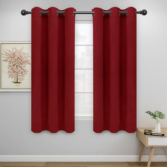 Easy-Going Blackout Curtains for Bedroom, Solid Thermal Insulated Grommet and Noise Reduction Window Drapes, Room Darkening Curtains for Living Room, 2 Panels(42x63 in, Christmas Red)-Ruum Studio Home