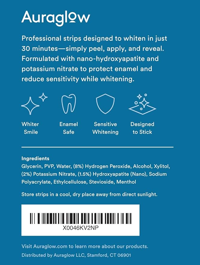 Auraglow Teeth Whitening Strips, Sensitive Whitening Strips, 14 Whitening Treatments, 8% Hydrogen Peroxide with Nano Hydroxyapatite (nHAp) to Reduce Sensitivity and Protect Enamel, 28 Strips, Mint-Ruum Studio Home