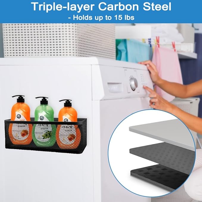 Picowe Magnetic Laundry Organizer, Extra Large Magnet Basket for Laundry Room,16.5lb Capacity Magnetic Shelf for Washer /Dryer, Fridge & Small Spaces (XL, Black)-Ruum Studio Home