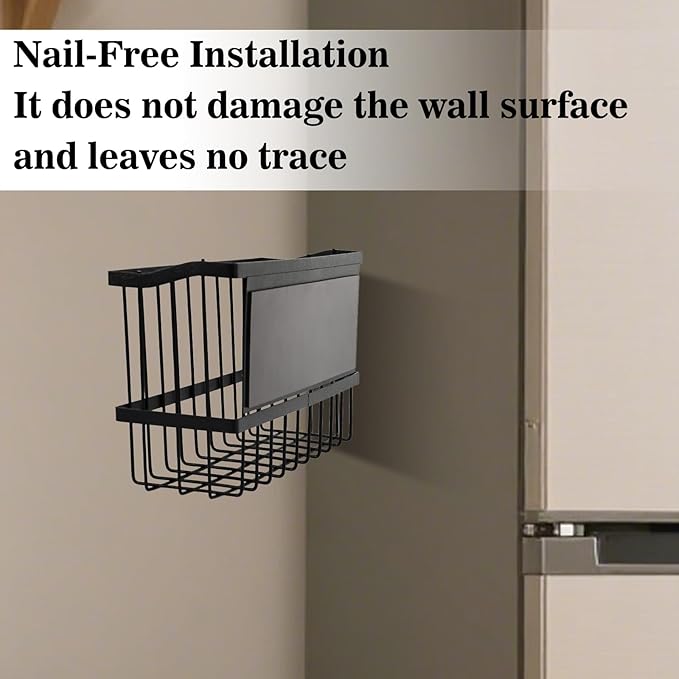 Magnetic Storage Basket, Black Magnetic Towel Basket with Strong Magnet for Kitchen Laundry Room Office School Organization and Home Dryer Ball Storage, 11.02"x3.15"x5.91"-Ruum Studio Home