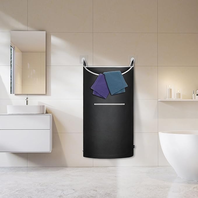 XL Hanging Laundry Hamper Bag, Black Door Hanging Hamper with Large Openging, Hanging Laundry Bag and Basket for Home, Dorm, or Travel,Durable and Stylish Design(Black 36x22Inch)-Ruum Studio Home