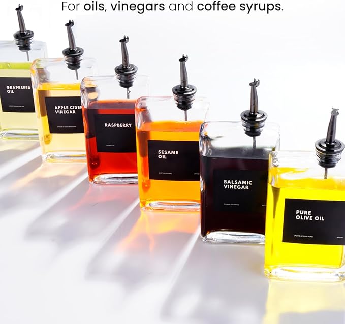 Olive Oil Dispenser for Kitchen, Cooking Oil Dispenser, Oil and Vinegar Dispenser Set, Olive Oil Bottle, Soy sauce dispenser, coffee syrup bottles - 4 pcs, Black-Ruum Studio Home