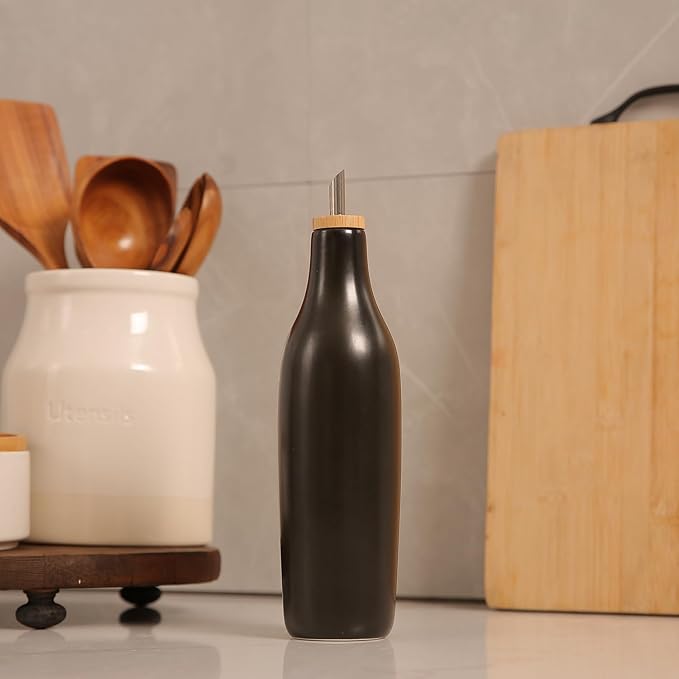 HOMCDALY Ceramic Olive Oil Dispenser for Kitchen, Stoneware 16oz Oil and Vinegar Bottles Dispenser, Kitchen Dispenser Bottle for EVOO Vinegar Syrups, Modern Farmhouse Design(B)-Ruum Studio Home