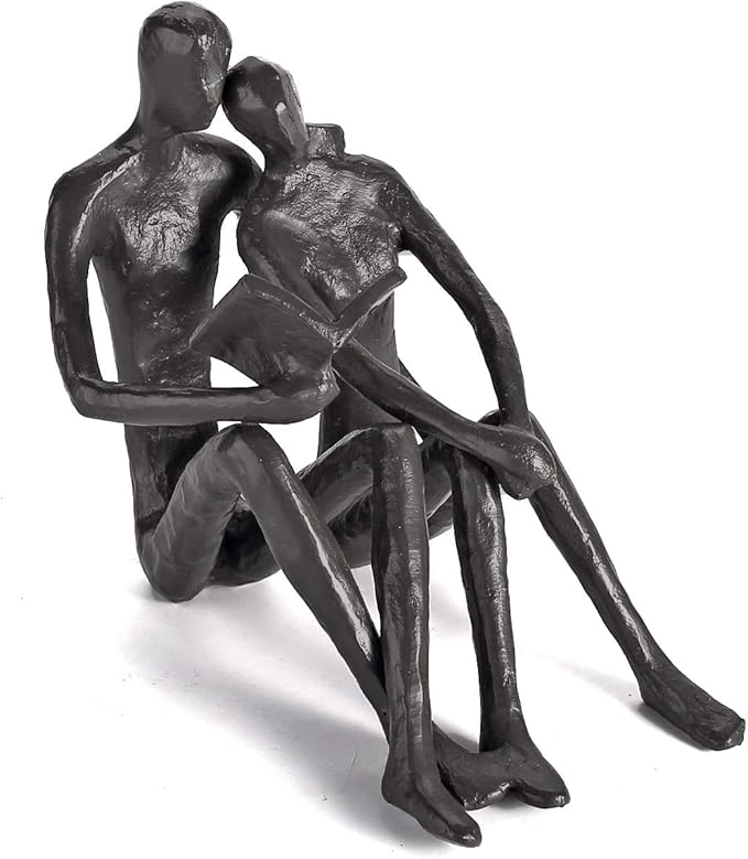 Ambipolar Romantic Reading Couple Bookshelf Decor, Cast Iron Bookend, Aesthetic Room Decor, Office Desk Decor, Home Decorative Bookend for Heavy Books, Satin Black-Ruum Studio Home