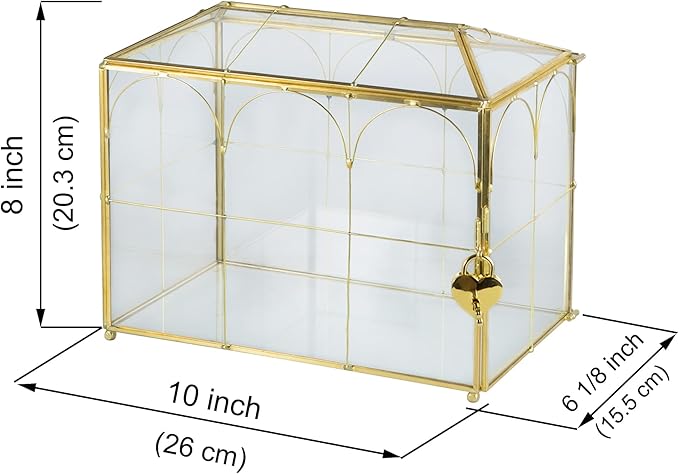 Glass Card Box with Slot, 10.2 inch Large Gold Clear Card Box for Wedding Receptions, Decorative Storage Box with Lock for Baby Shower, Birthday Party, Bridal Shower-Ruum Studio Home