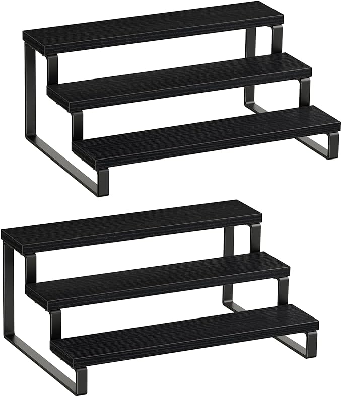 Giikin 3 Tier Spice Rack, Set of 2 Wooden Spice Rack for Countertop, Cabinet Organizer Shelf Kitchen Counter Storage Shelves Cupcake Stand Holder Display Stand, Black-Ruum Studio Home