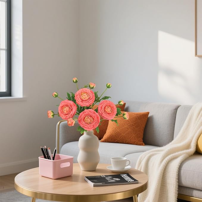 IPOPU 4PCS Real Touch Ranunculus Artificial Flowers Faux Ranunculus Flowers for Vases Real Look Silk Peonies Fake Peony Flowers for Home Indoor Wedding Centerpieces for Table Decorations (Orange)-Ruum Studio Home