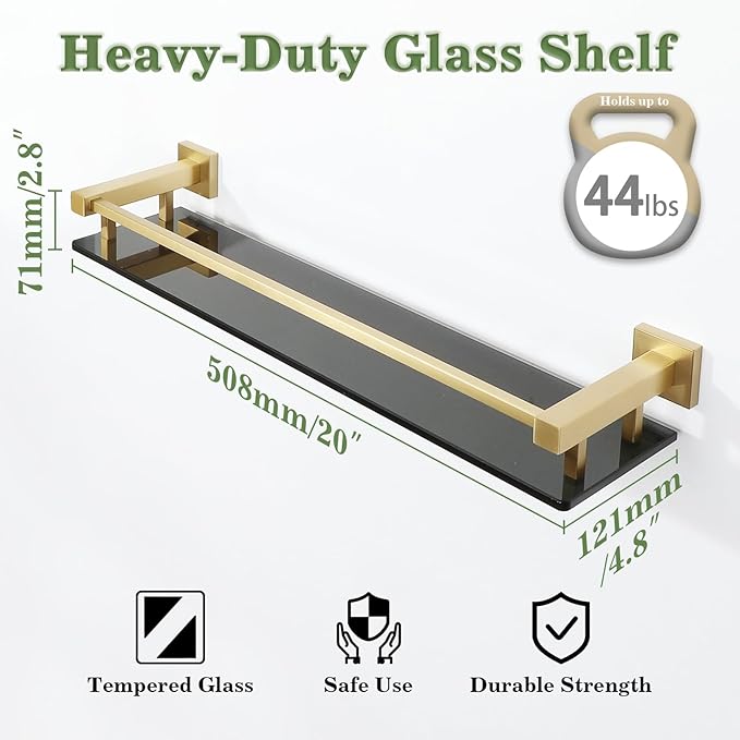Alise Bathroom Shelves,Gold Glass Shelf for Bathroom, Modern Floating Shelves,20 inch-Ruum Studio Home