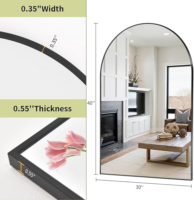 BEAUTYPEAK 30"x40" Arch Bathroom Mirror, Wall Mounted Vanity Metal Frame Mirror for Bedroom, Entryway, Living Room, Black-Ruum Studio Home