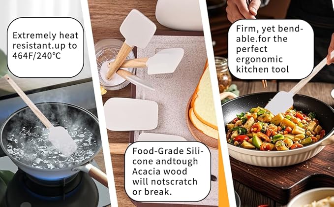 Ptanexx Wooden Handle Silicone Spatula Set 5 Piece, Batter Mixing Spatula, Spatula for Cooking, Jars, Baking, Mixing, Frosting-Ruum Studio Home
