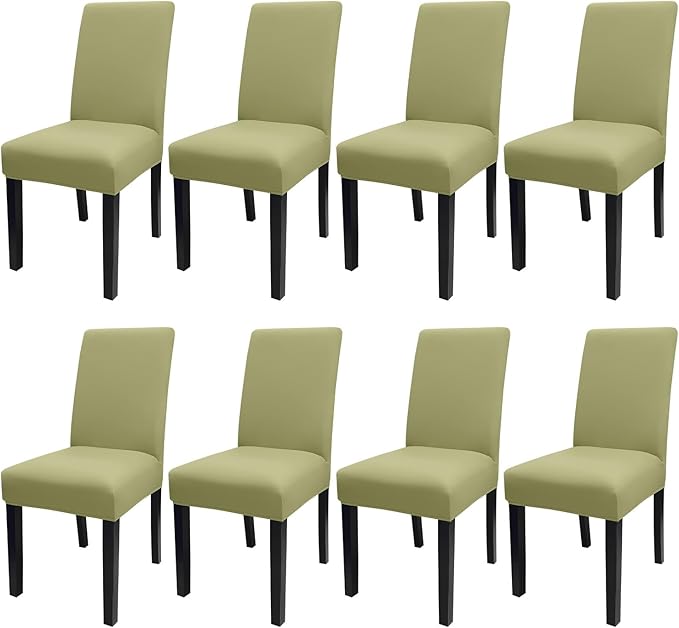 JQinHome Sage Green Chair Covers for Dining Room Set of 8, High Stretch Removable Washable Parsons Chair Slipcover for Home Party Hotel Wedding Ceremony (8PCS, Sage Green)