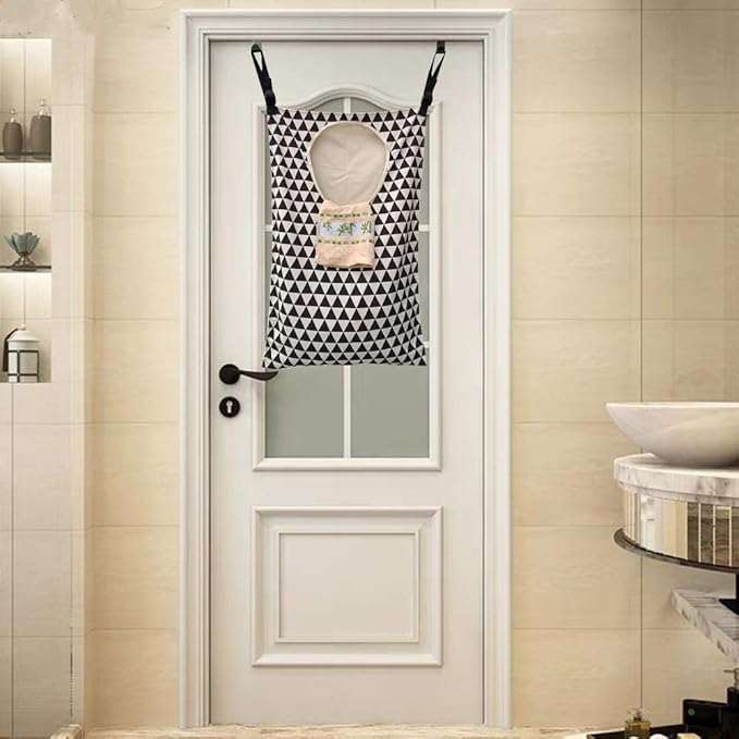 Adjustable Space Saving Door Hanging Laundry Hamper Bag with Stainless Steel Hooks-Ruum Studio Home