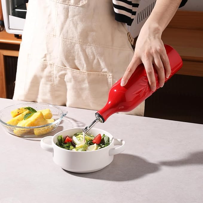 Sweejar Large Ceramic Olive Oil Dispenser Bottle, 24 Oz Relief Opaque Oil Cruet Protects Oil To Reduce Oxidation, Storage Vinegar, Soy Sauce, Coffee Syrup, Liquids, Set of 1 (Red)-Ruum Studio Home