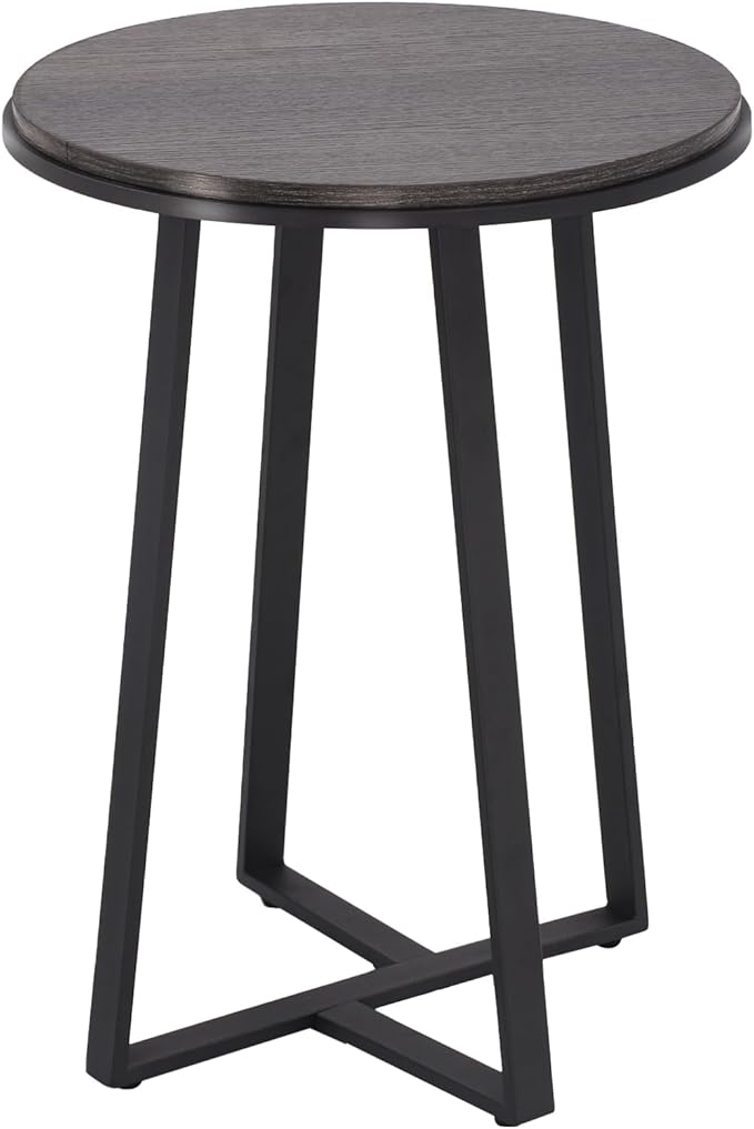 Round End Table, Small Side Table Grey Color MDF Top, Metal Frame Black, Tall End Side Table for Bed Room, Coffee Tea End Table for Living Room(Round Grey)-Ruum Studio Home