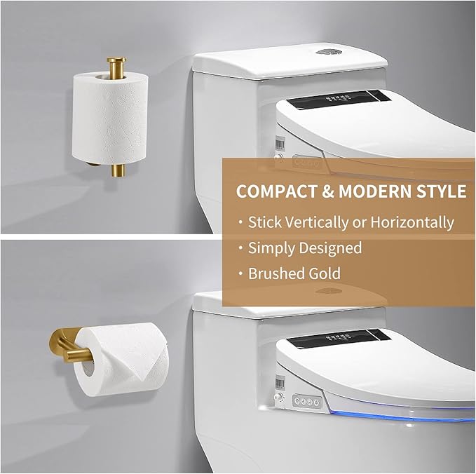 Toilet Paper Holder,Gold,Wall Mount, Upgraded Adhesive Toilet Roll Holder,no Drilling,Bathroom/Rv/Washroom,SUS 304 Stainless Steel,Rustproof (Gold, 2 Pieces)-Ruum Studio Home
