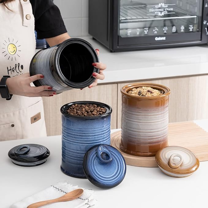 Nihow Ceramic Food Storage Jar Sets: Container with Air Tight Ceramic Lid for Flour/Sugar/Rice/Coffee/Cookies/Candy - Seal Damp-proof Canister for The Kitchen - Set of 3 (Gray)