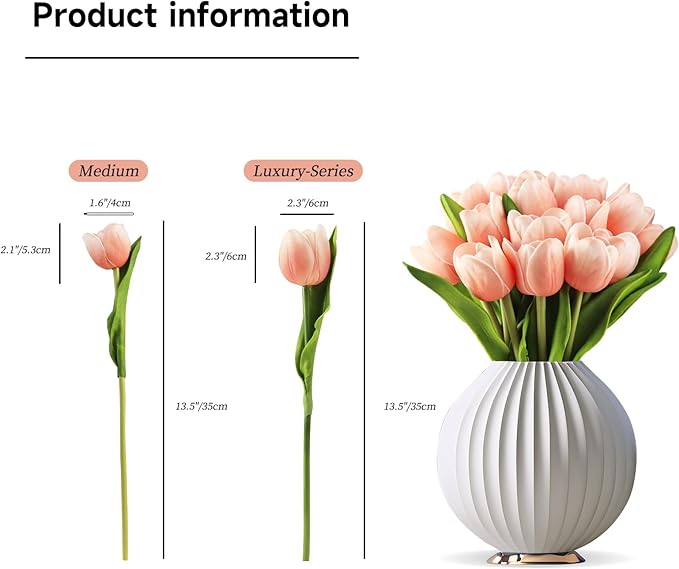 Buart Artificial Tulip in Bulk for Home Kitchen Wedding Bridal Bouquet,Fake Flowers for Valentine's Day Mother's Day Easter Table Centerpieces Decorations(Peach,Real-Touch,12pcs)-Ruum Studio Home