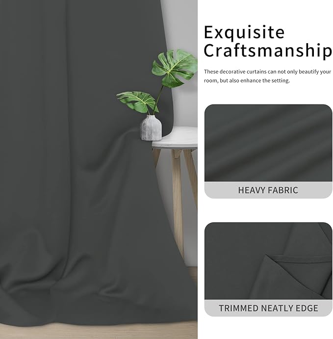 Easy-Going Blackout Curtains for Bedroom, Solid Thermal Insulated Grommet and Noise Reduction Window Drapes, Room Darkening Curtains for Living Room, 2 Panels(46x84 in, Dark Gray)-Ruum Studio Home