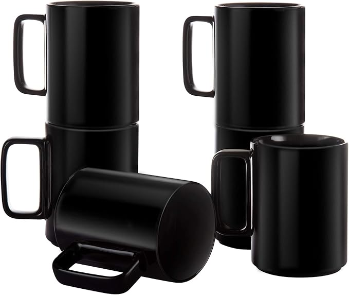 E-liu Porcelain Tea Mugs Coffee Mug Set, Large 15 Ounces Cups for Coffee, Tea, Cocoa, and Mulled Drinks, Set of 6, Black-Ruum Studio Home