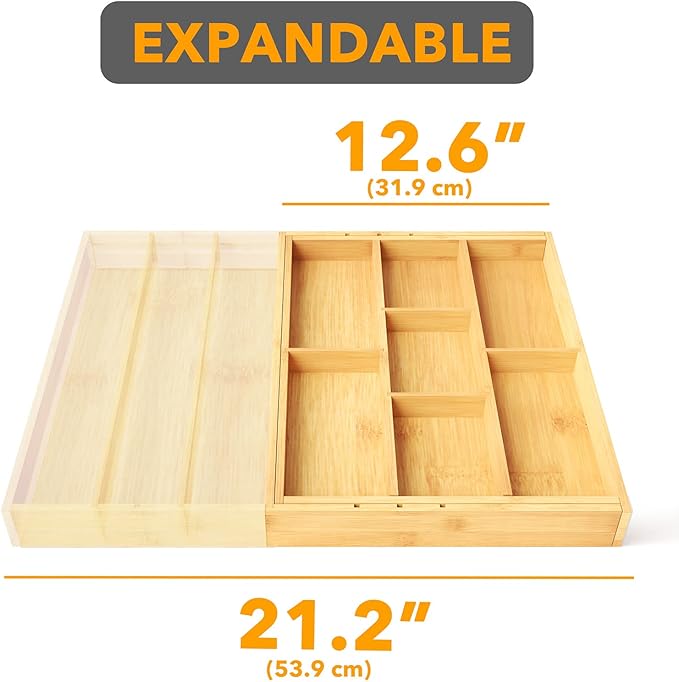SpaceAid Bamboo Utensil Drawer Organizer with Labels, Kitchen Silverware Expandable Tray Holder Organizer for Flatware, Cutlery, Spoon and Knives Drawer Storage Organization (Natural)-Ruum Studio Home