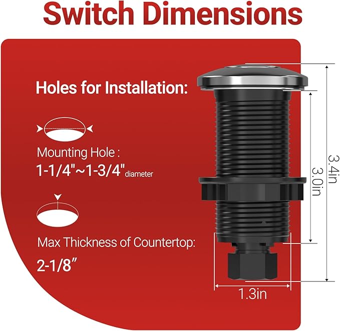 APIELE Garbage Disposal Air Switch Kit, Sink Top Push Button Switch for Food Waste Disposer, UL Listed 3.6" Long On/Off Air Button (Stainless Steel)-Ruum Studio Home