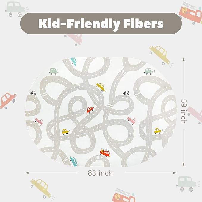 STARUIA Grey Kids Rug for Playroom, 5'x7' Washable Road Rug for Kids Bedroom, Non-Slip Car Rugs for Nursery, Large Traffic Play Mat Utral Soft Baby Carpet for Boys Girls Dorm Toy Room Tent-Ruum Studio Home