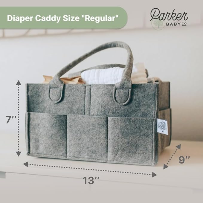 Parker Baby Diaper Caddy - Nursery Storage Bin and Car Organizer for Diapers and Baby Wipes - Gray, Regular-Ruum Studio Home