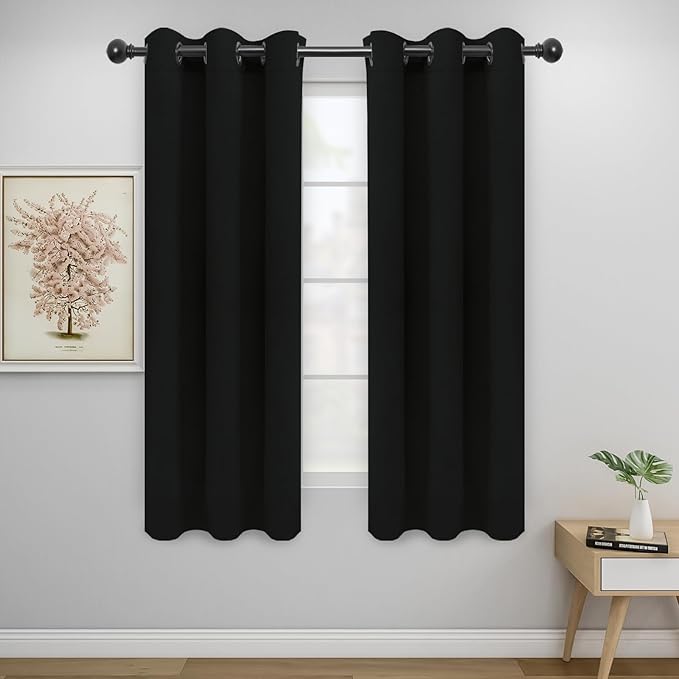 Easy-Going Blackout Curtains for Bedroom, Solid Thermal Insulated Grommet and Noise Reduction Window Drapes, Room Darkening Curtains for Living Room, 2 Panels (34x63 in, Black)-Ruum Studio Home
