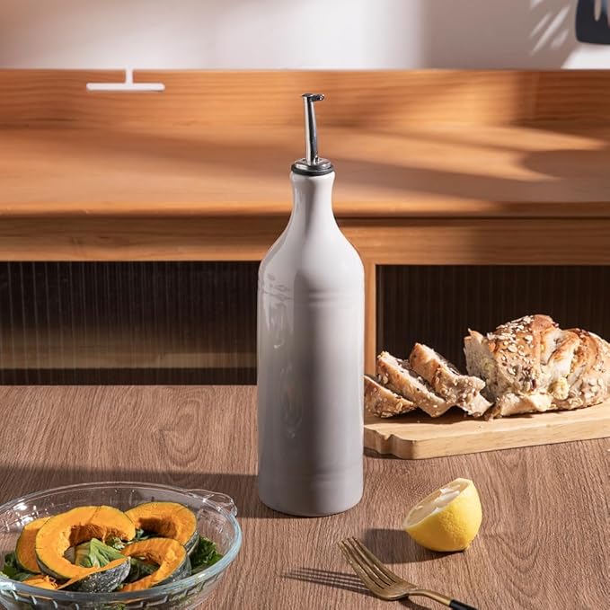 Sweejar Large Ceramic Olive Oil Dispenser Bottle, Opaque Oil Cruet Protects Oil to Reduce Oxidation, Storage Oil, Vinegar, Soy Sauce & Other Liquids, Pack of 1, 24 Fl Oz (Gradient Fog Gray)-Ruum Studio Home