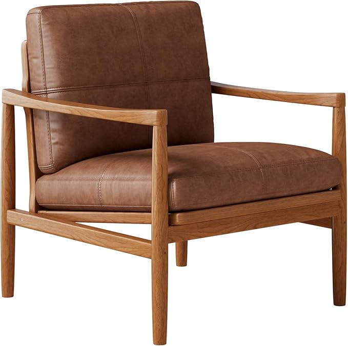 Mid Century Modern Accent Chair, Wooden Accent Chairs, Accent Chairs for Living Room, Wood Frame & Soft Cushion, Reading Leisure Chair for Living Room, Reading Room, Bedroom-Ruum Studio Home