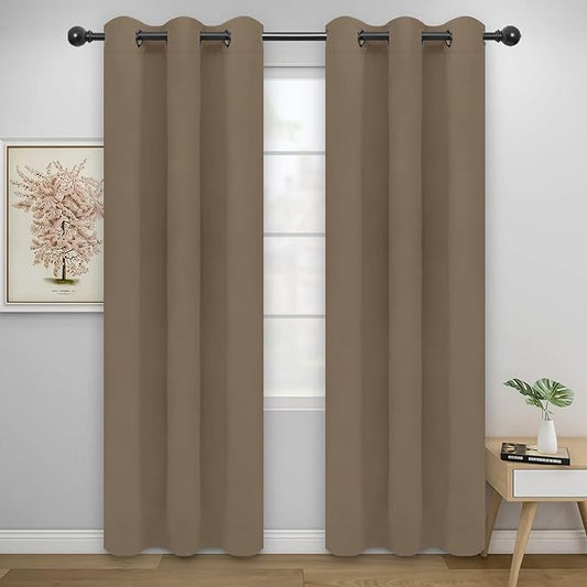 Easy-Going Blackout Curtains for Bedroom, Solid Thermal Insulated Grommet and Noise Reduction Window Drapes, Room Darkening Curtains for Living Room, 2 Panels(42x84 in, Camel)-Ruum Studio Home