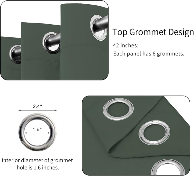 Easy-Going Blackout Curtains for Bedroom, Solid Thermal Insulated Grommet and Noise Reduction Window Drapes, Room Darkening Curtains for Living Room, 2 Panels (42x45 in, Greyish Green)-Ruum Studio Home
