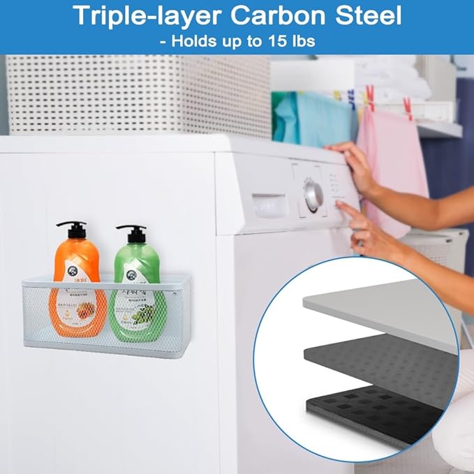 Picowe Magnetic Laundry Organizer, Large Magnet Basket for Laundry Room,16.5lb Capacity Magnetic Shelf for Washer /Dryer, Fridge & Small Spaces ( L, White)-Ruum Studio Home