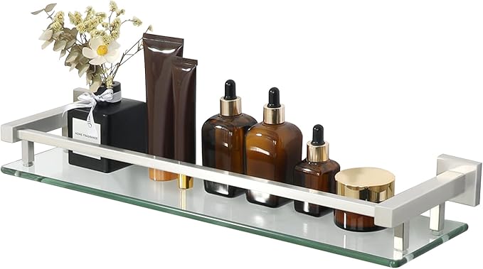 Alise Bathroom Shelves, Polished Chrome Glass Shelf for Bathroom, Modern Floating Shelves, 20 inch-Ruum Studio Home