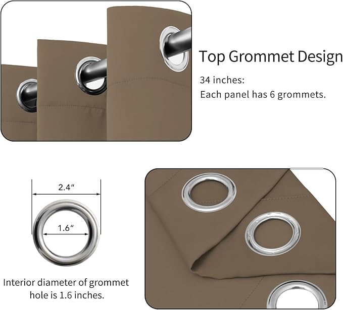 Easy-Going Blackout Curtains for Bedroom, Solid Thermal Insulated Grommet and Noise Reduction Window Drapes, Room Darkening Curtains for Living Room, 2 Panels (34x72 in, Camel)-Ruum Studio Home