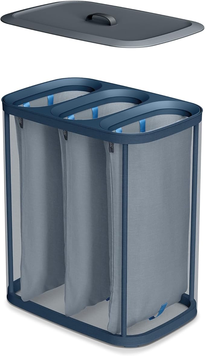 Joseph Joseph Tota Trio 90 liter/23.8 gallon Laundry Hamper Separation Basket with lid, 3 Removable Washing Bags with Handles- Black-Ruum Studio Home