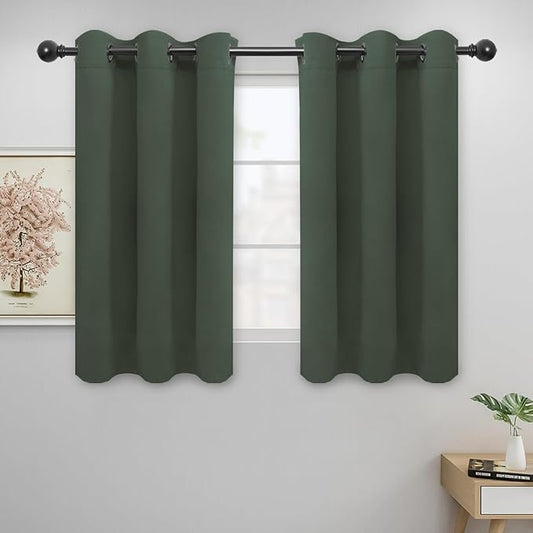 Easy-Going Blackout Curtains for Bedroom, Solid Thermal Insulated Grommet and Noise Reduction Window Drapes, Room Darkening Curtains for Living Room, 2 Panels (42x45 in, Greyish Green)-Ruum Studio Home