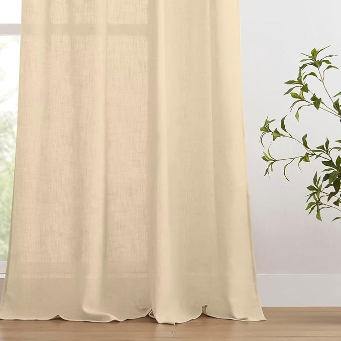 Joydeco Linen Curtains 90 Inch Length 2 Panels Set for Bedroom, Light Filtering Drapes for Living Room,Linen Blend Curtains 52 Inches Wide with Rod Pockets Back Tab (W52 x L90 Inch, Natural)-Ruum Studio Home