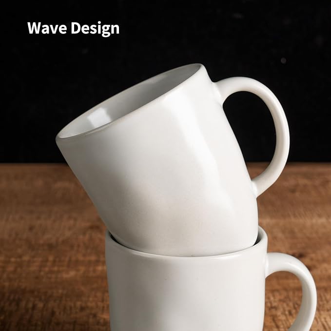 famiware Coffee Mugs Set of 4, Ocean Square 13oz Coffee Cup Set with Handle for Cocoa, Milk, Hot Chocolate, Tea, Water, Stoneware Cups for Kitchen, Microwave and Dishwasher Safe, Matte White-Ruum Studio Home