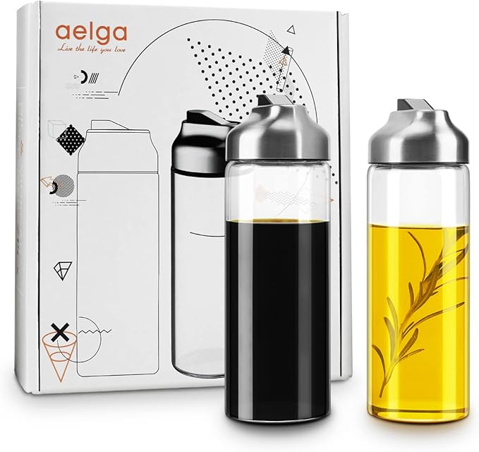 Aelga Olive Oil Dispenser - 14 OZ Glass Oil and Vinegar Dispenser Bottles Set for Kitchen No Drip-Set of 2-Ruum Studio Home