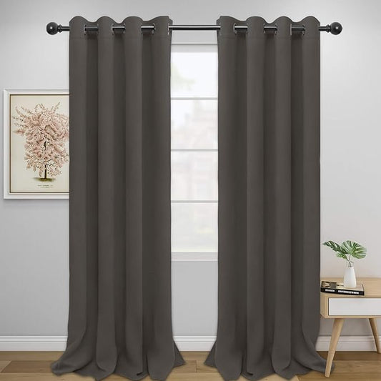 Easy-Going Blackout Curtains for Bedroom, Solid Thermal Insulated Grommet and Noise Reduction Window Drapes, Room Darkening Curtains for Living Room, 2 Panels (52x96 in,Taupe)-Ruum Studio Home