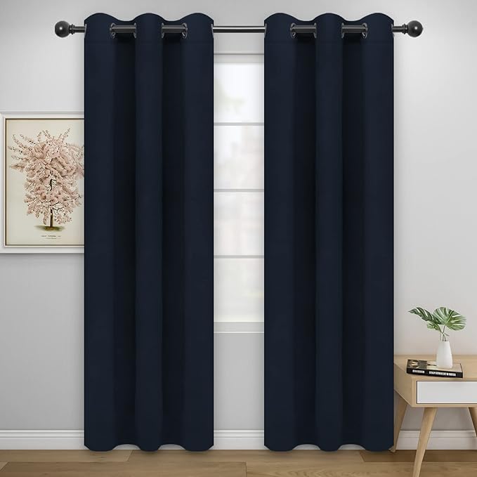 Easy-Going Blackout Curtains for Bedroom, Solid Thermal Insulated Grommet and Noise Reduction Window Drapes, Room Darkening Curtains for Living Room, 2 Panels(46x84 in, Navy)-Ruum Studio Home