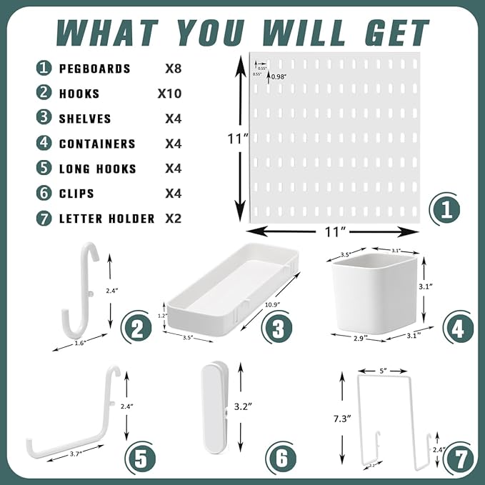 Pegboard Combination Kit, 25.2" x 50.4" Wall Mounted Storage Set with 8 Pegboards & 40 Accessories Hanging, Peg Boards Organizer-Ruum Studio Home