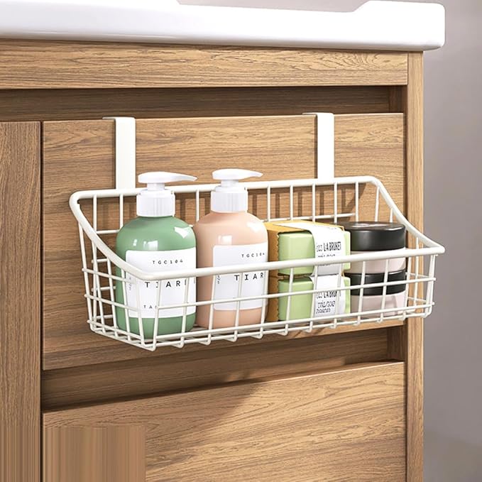 LeleCAT Over Cabinet Door Basket with hook Grid Storage Basket, Kitchen Storage Organizer,Over Cabinet Door Organizer,Hanging it behind a door or on a railing, Small, BLack,2 Pack-Ruum Studio Home