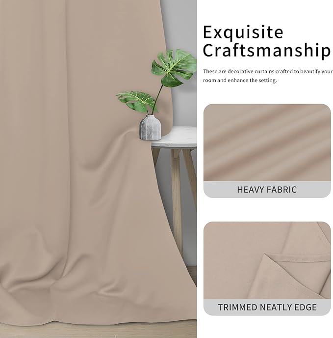 Easy-Going Blackout Curtains for Bedroom, Solid Thermal Insulated Grommet and Noise Reduction Window Drapes, Room Darkening Curtains for Living Room, 2 Panels(42x63 in, Beige)-Ruum Studio Home
